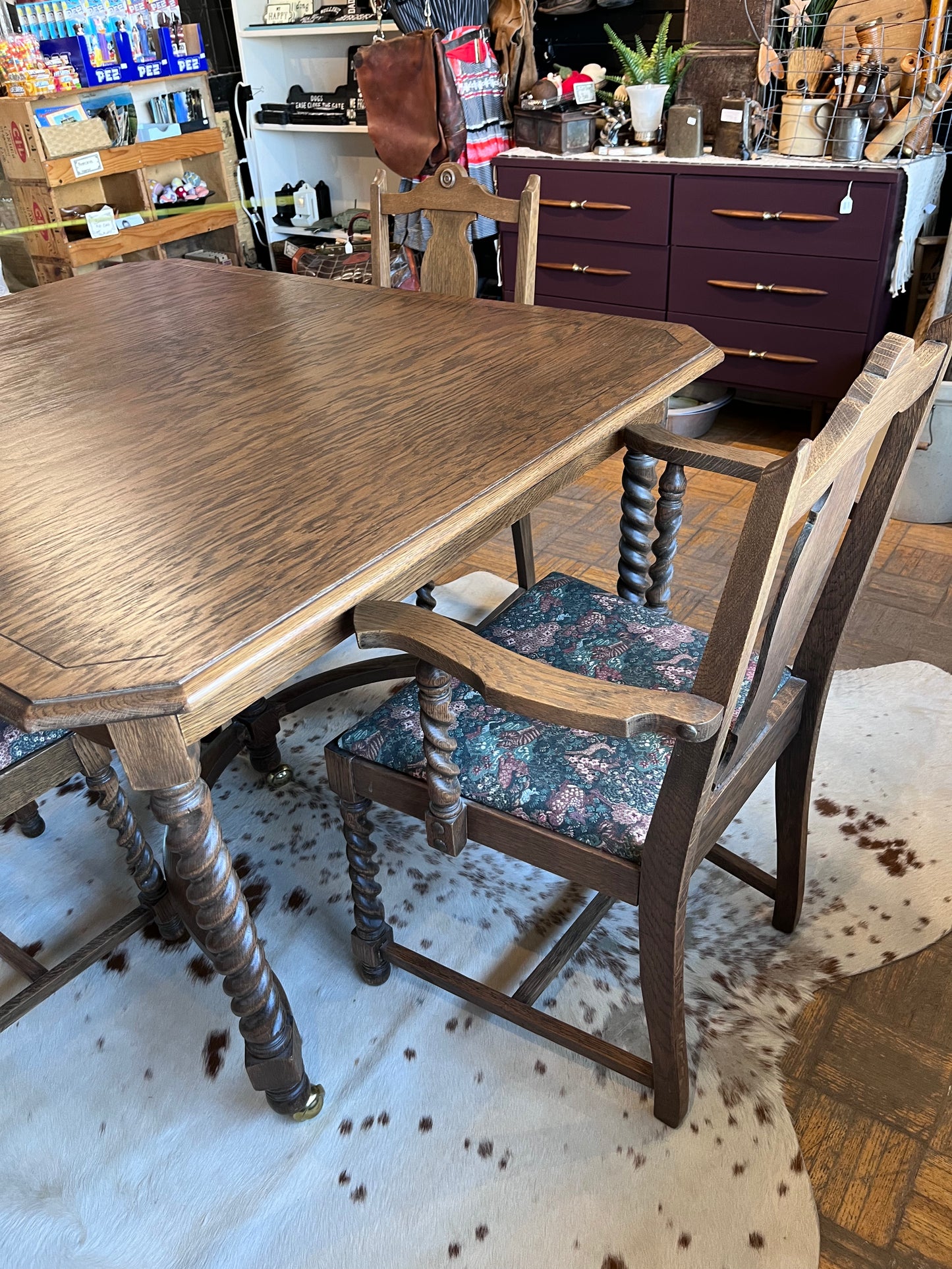 Solid Oak table with Barley twist legs with 4 chairs